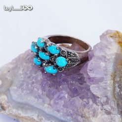 انگشتر فیروزه زنانه با هفت نگین- فروشگاه کارما