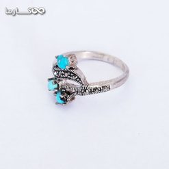 انگشتر فیروزه زنانه با سه نگین- فروشگاه کارما