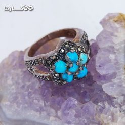 انگشتر فیروزه زنانه با شش نگین فیروزه- فروشگاه کارما
