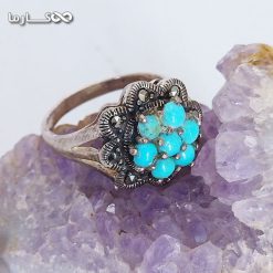 انگشتر فیروزه زنانه با شش نگین فیروزه- فروشگاه کارما