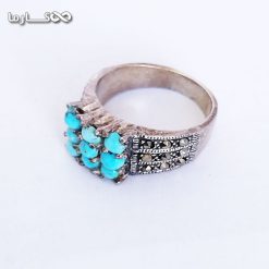 انگشتر فیروزه زنانه با شش نگین فیروزه- فروشگاه کارما