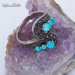 انگشتر فیروزه زنانه با شش نگین فیروزه- فروشگاه کارما